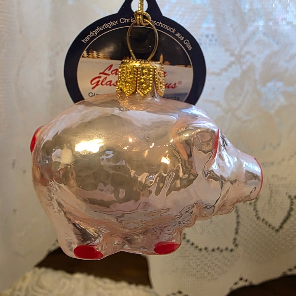 Lauschaer Glaskugelhaus Glass Pig Ornament Handmade Germany Christmas Good Luck - Picture 8 of 8